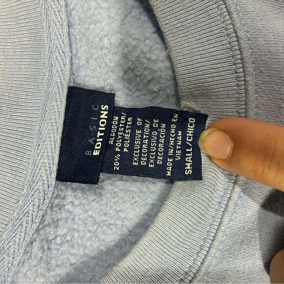 Vintage Cat Embroidered Sweatshirt Blue Floral Pullover Small - Picture 3 of 6